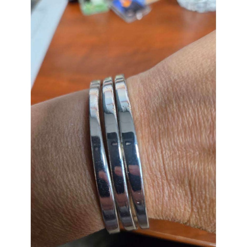 Ralph Lauren RL Silver Tone Wavy Bangle Bracelet Set of 3 Designer Stackable